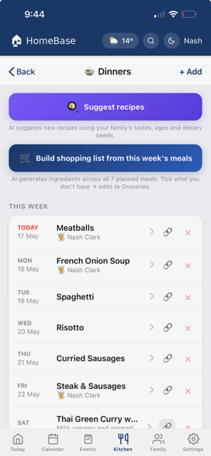 HomeBase Kitchen meal plan and recipe suggestions